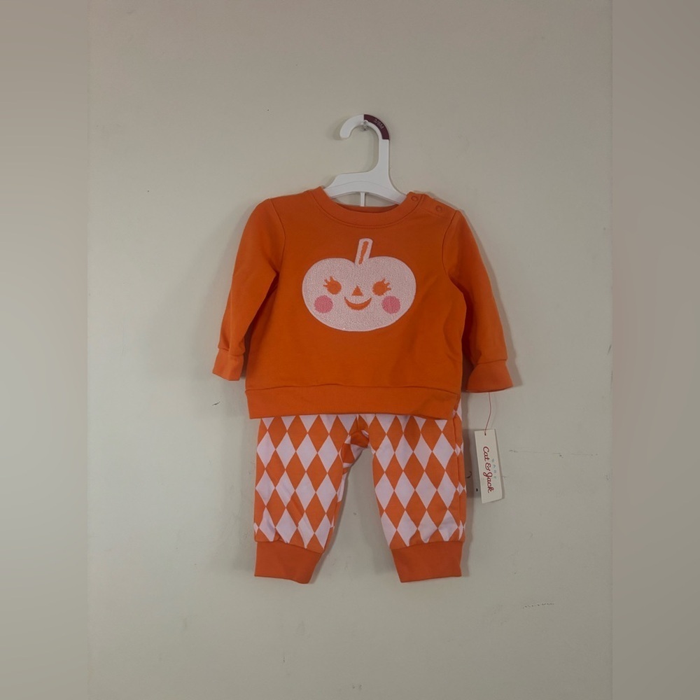 Baby Cat & Jack Matching Sets Orange Pumpkin Sweatshirt and Pants Set 3-6M